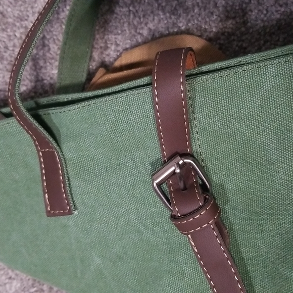 Canvas Shopper/Shoulder Bag in Green - Picture 9 of 15